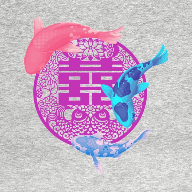 Double Happiness Koi Fish Blush Pink with Purple Symbol - Hong Kong Retro by CRAFTY BITCH